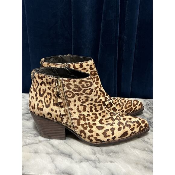 Sam Edelman WALDEN Leopard Print Calf Hair Double Zip Ankle Booties 6.5 - Picture 1 of 10